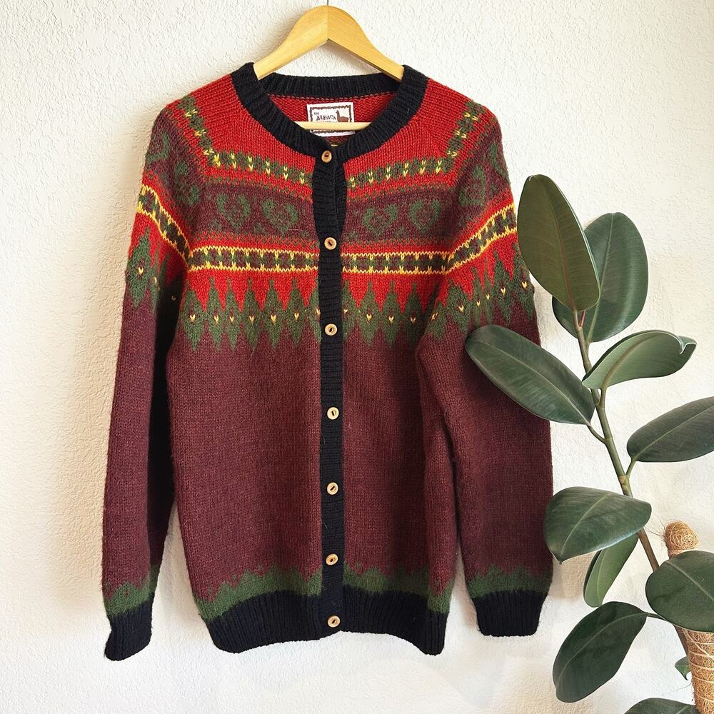 The Alpaca Connection Button Cardigan Large? Fair Isle Handmade Peru Alpaca Wool